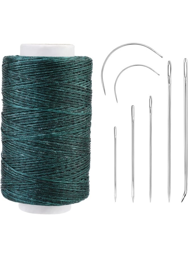 Leather Waxed Thread, 250M Sewing Waxed Thread Cord with Heavy Duty Needles, Upholstery Repair Sewing Thread Kit for Bookbinding, Shoe Repairing, Leather Projects (Dark Green)  - Image 1