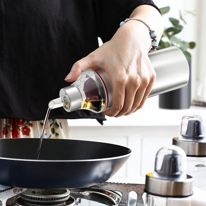 Kraft Stainless Steel Oil Dispenser Bottle with Cap and Nozzle - 750 ml | Easy Flow, Spill Proof, Air Tight | Food Grade Oil Pourer, Container - Silver - Image 2
