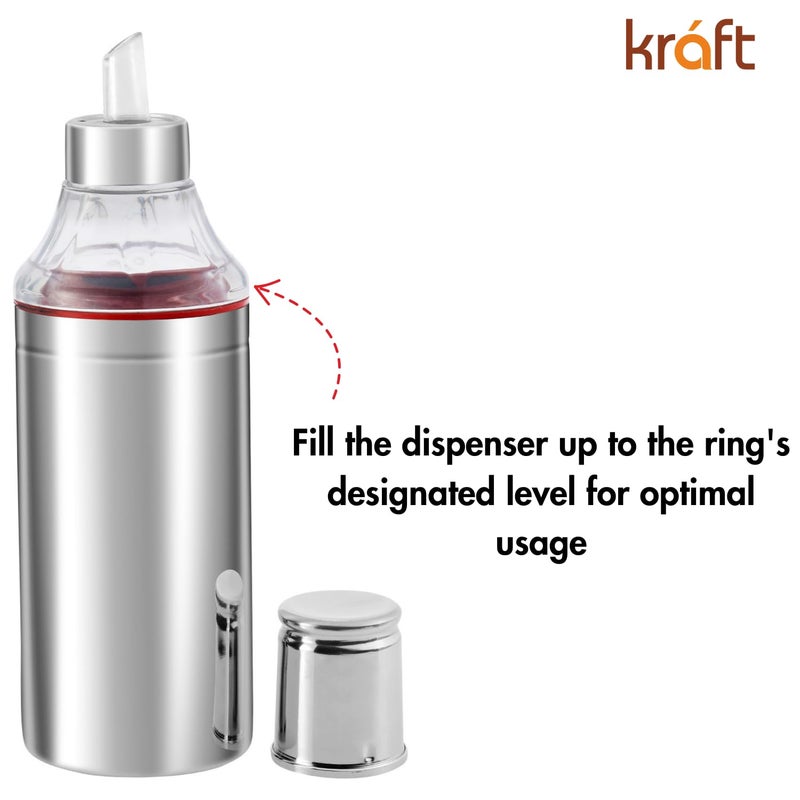 Kraft Stainless Steel Oil Dispenser Bottle with Cap and Nozzle - 750 ml | Easy Flow, Spill Proof, Air Tight | Food Grade Oil Pourer, Container - Silver - Image 5
