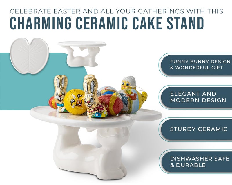 Comfify Ceramic Bunny Dessert Stand â€“ White Rabbit Figurine â€“ 7.75" x 8.25" Serving Plate for Cakes, Candies, or Cupcakes - Image 2