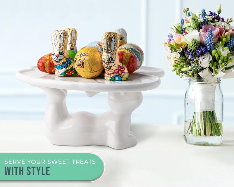 Comfify Ceramic Bunny Dessert Stand â€“ White Rabbit Figurine â€“ 7.75" x 8.25" Serving Plate for Cakes, Candies, or Cupcakes - Image 4