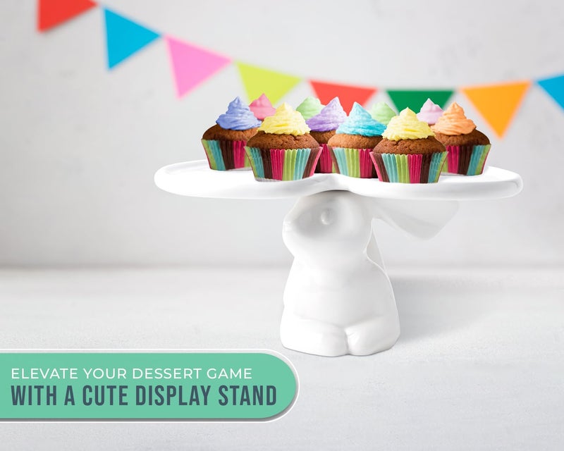 Comfify Ceramic Bunny Dessert Stand â€“ White Rabbit Figurine â€“ 7.75" x 8.25" Serving Plate for Cakes, Candies, or Cupcakes - Image 5