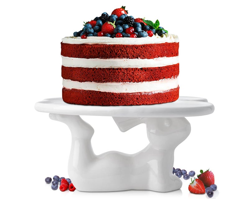 Comfify Ceramic Bunny Dessert Stand â€“ White Rabbit Figurine â€“ 7.75" x 8.25" Serving Plate for Cakes, Candies, or Cupcakes - Image 1