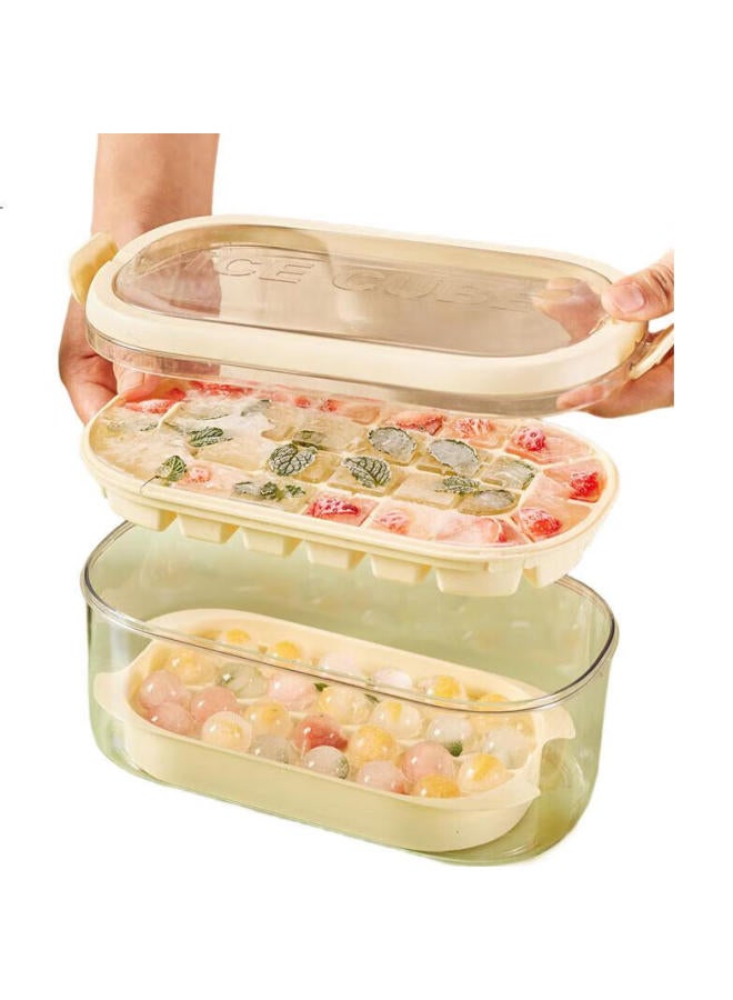 All-round Ice Cube Tray With Handle, Ice Maker Mold, Ice Ball Box, Ice Cube Tray, Refrigerator Ice Maker, 54 Compartments, 2 Layers, Beige - Image 2