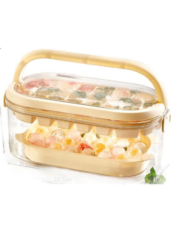 All-round Ice Cube Tray With Handle, Ice Maker Mold, Ice Ball Box, Ice Cube Tray, Refrigerator Ice Maker, 54 Compartments, 2 Layers, Beige - Image 1