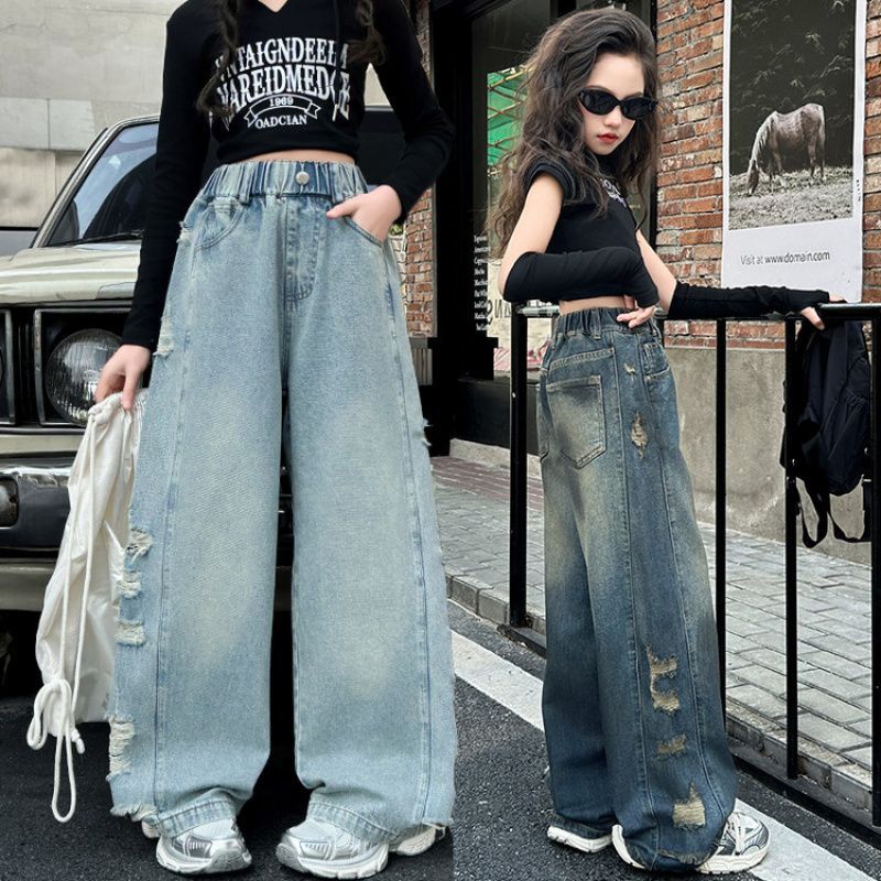 High Quality Original Large Number Of Girls Jeans Long Johns Medium And Large Children'S Western Style Straight Leg Pants Wide Leg Pants Korean Fashion - Image 4