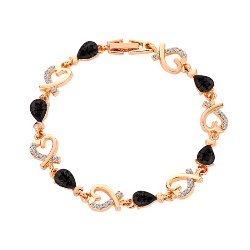 Romantic Bracelet 20cm Copper - Stylish Black Zirconia Drop Stones Heart Pendant for Party Holiday Daily Wear - Image 1