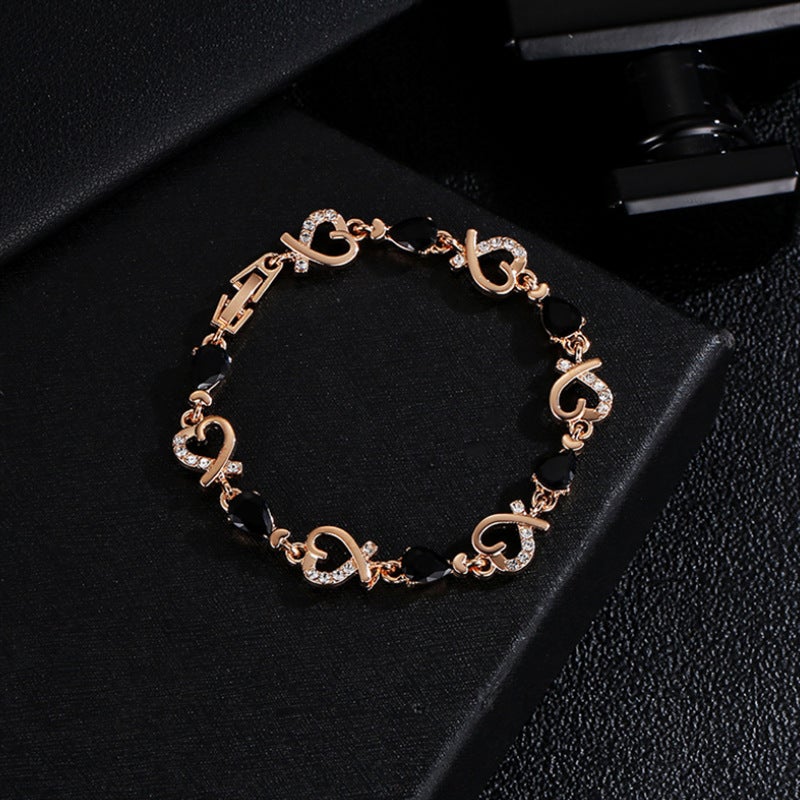 Romantic Bracelet 20cm Copper - Stylish Black Zirconia Drop Stones Heart Pendant for Party Holiday Daily Wear - Image 4