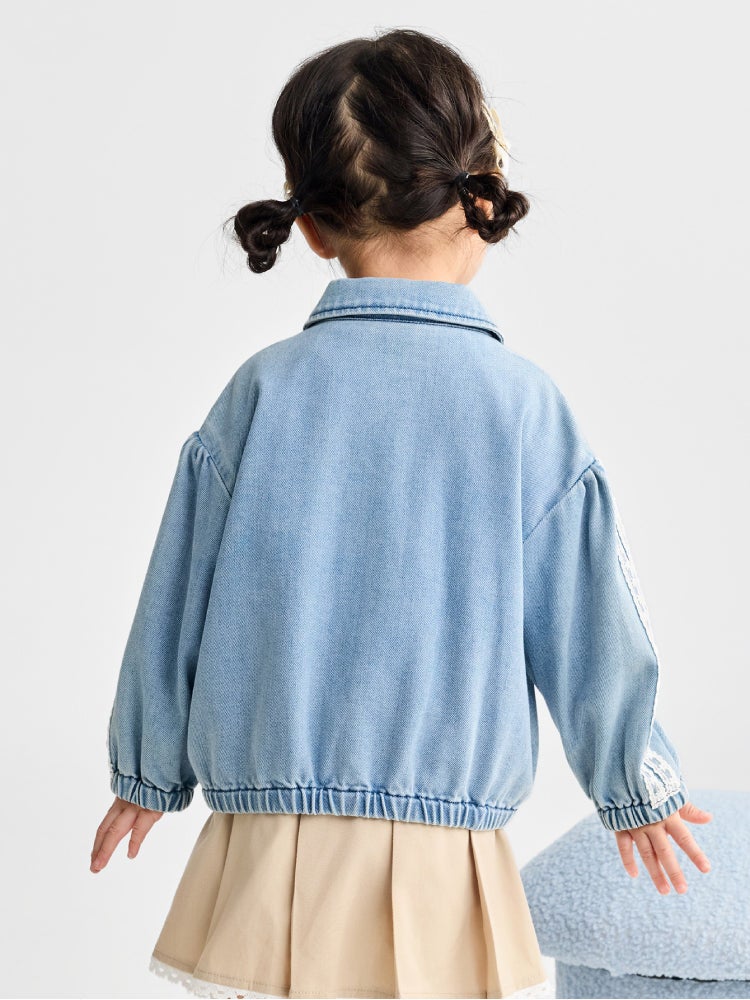 بالابالا جاكيت جينز بسحّاب وتطريزات زخرفية للبنات - Image 3