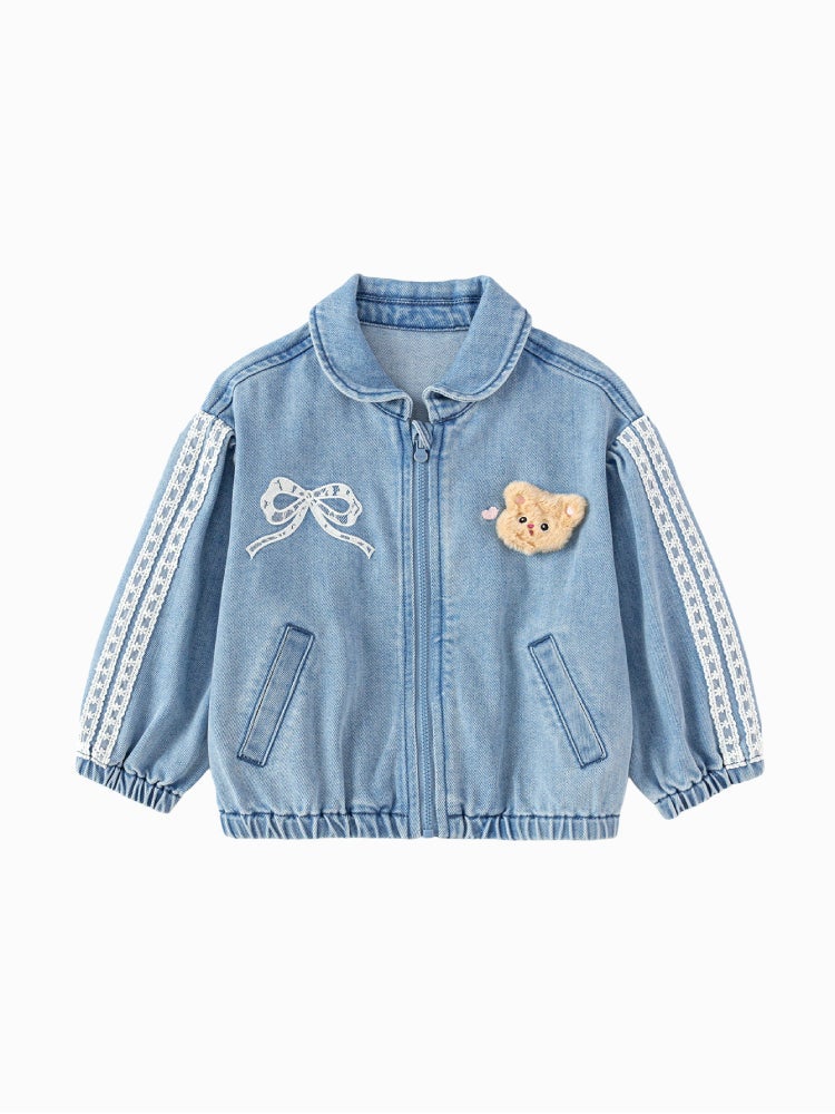 بالابالا جاكيت جينز بسحّاب وتطريزات زخرفية للبنات - Image 4