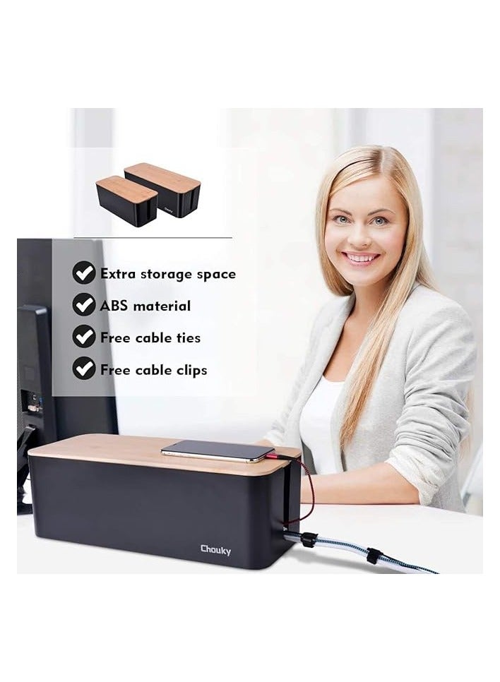 PROMASS Large Cable Management Box – Wooden Style Cord Organizer Box and Cover for TV Wires, Computer, RouterPromass USB Hub and Under Desk Power Strip – Safe ABS Material and Baby-Pets Proof Lock (Black) - Image 5