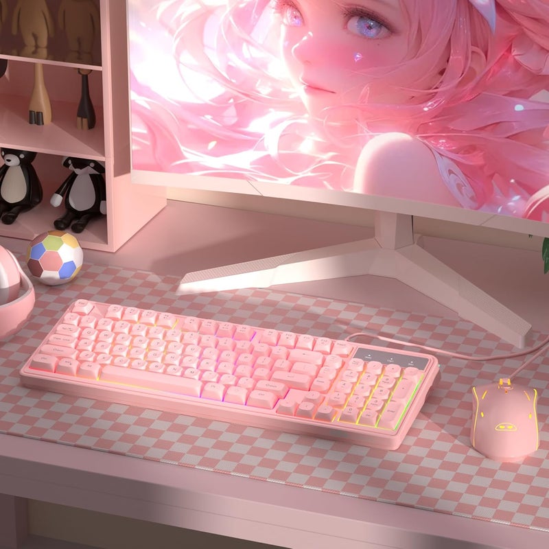 Pink Gaming Keyboard and Mouse Combo, GK980 Wired Backlit for PC/Laptop/MAC With Adjustable DPI - Image 2