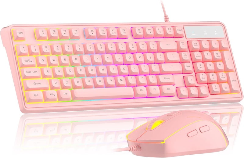 Pink Gaming Keyboard and Mouse Combo, GK980 Wired Backlit for PC/Laptop/MAC With Adjustable DPI - Image 1