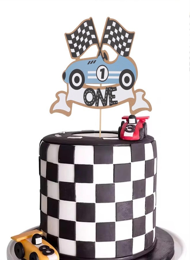 ZZDCMS Racing 1st Birthday Cake Topper - Fast One Birthday Decorations,Little Racer Smash Cake Photo Prop,Vintage Blue Race Car Cake Topper,One Fast Racing Party Decorations - Image 4
