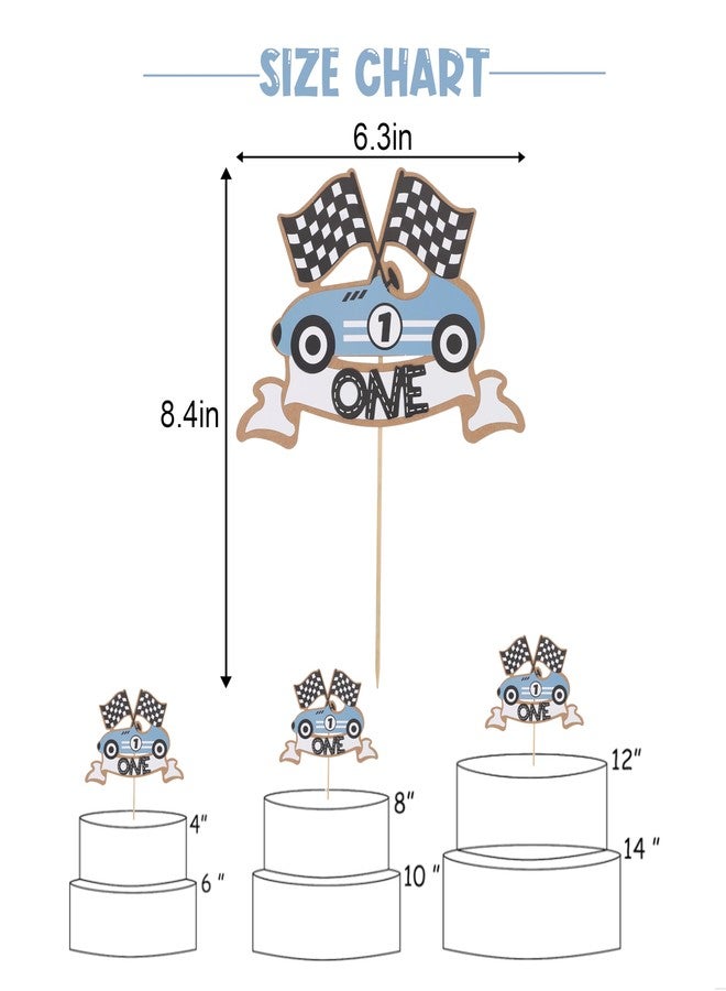 ZZDCMS Racing 1st Birthday Cake Topper - Fast One Birthday Decorations,Little Racer Smash Cake Photo Prop,Vintage Blue Race Car Cake Topper,One Fast Racing Party Decorations - Image 2