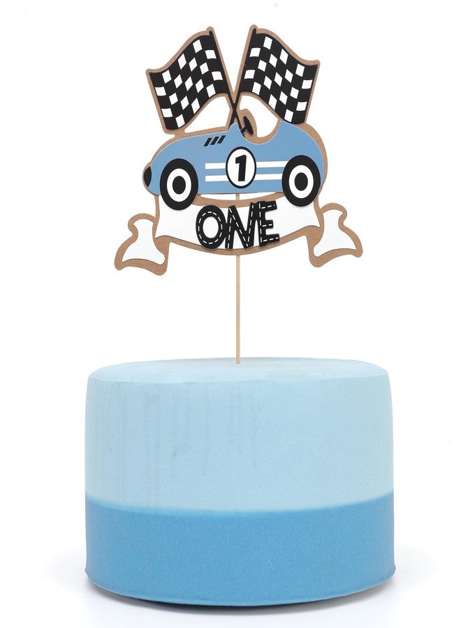 ZZDCMS Racing 1st Birthday Cake Topper - Fast One Birthday Decorations,Little Racer Smash Cake Photo Prop,Vintage Blue Race Car Cake Topper,One Fast Racing Party Decorations - Image 1
