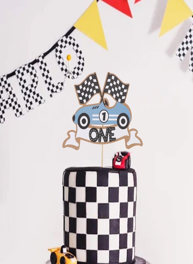 ZZDCMS Racing 1st Birthday Cake Topper - Fast One Birthday Decorations,Little Racer Smash Cake Photo Prop,Vintage Blue Race Car Cake Topper,One Fast Racing Party Decorations - Image 5