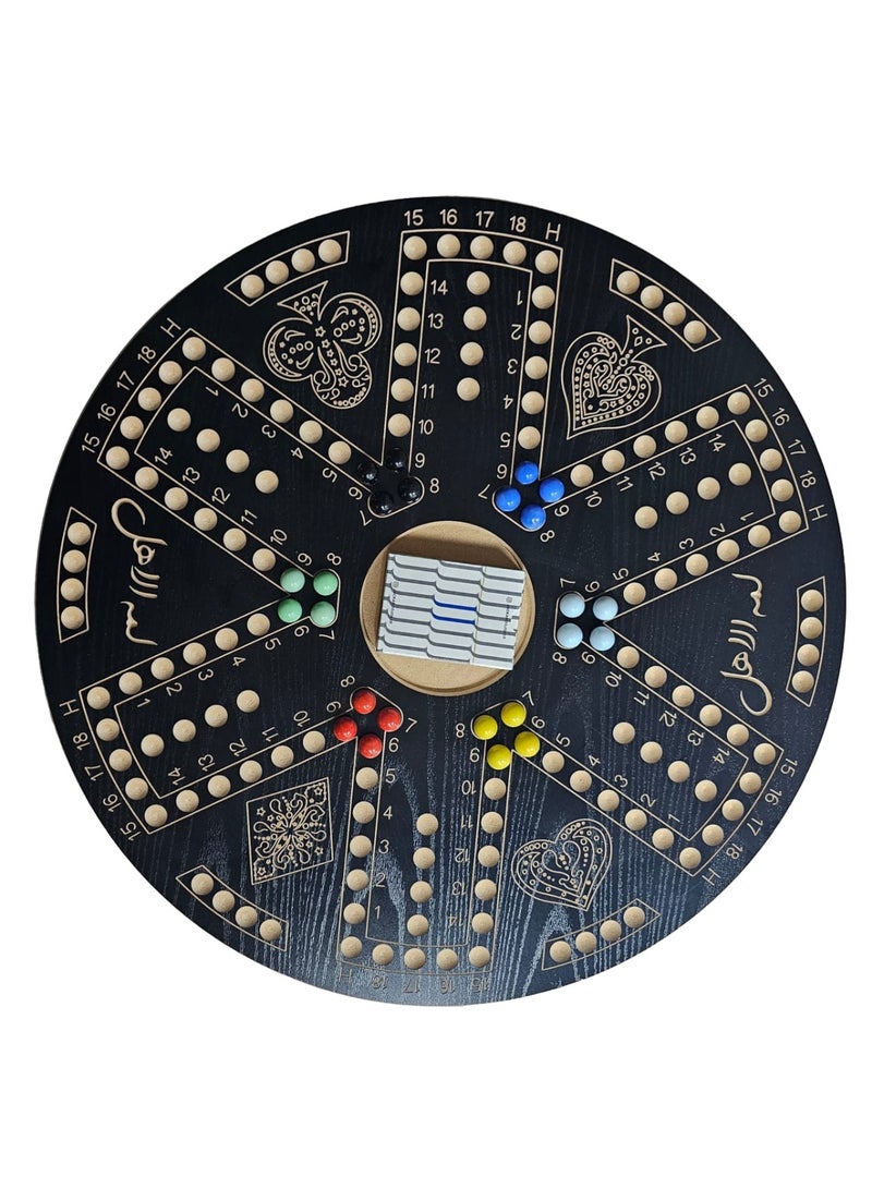 جاكارو جوكر لعبة جاكاروا اللوحية ذات الجانبين لـ 4 و 6 لاعبين مع كرات زجاجية وبطاقات لعب وحقيبة. - Image 2