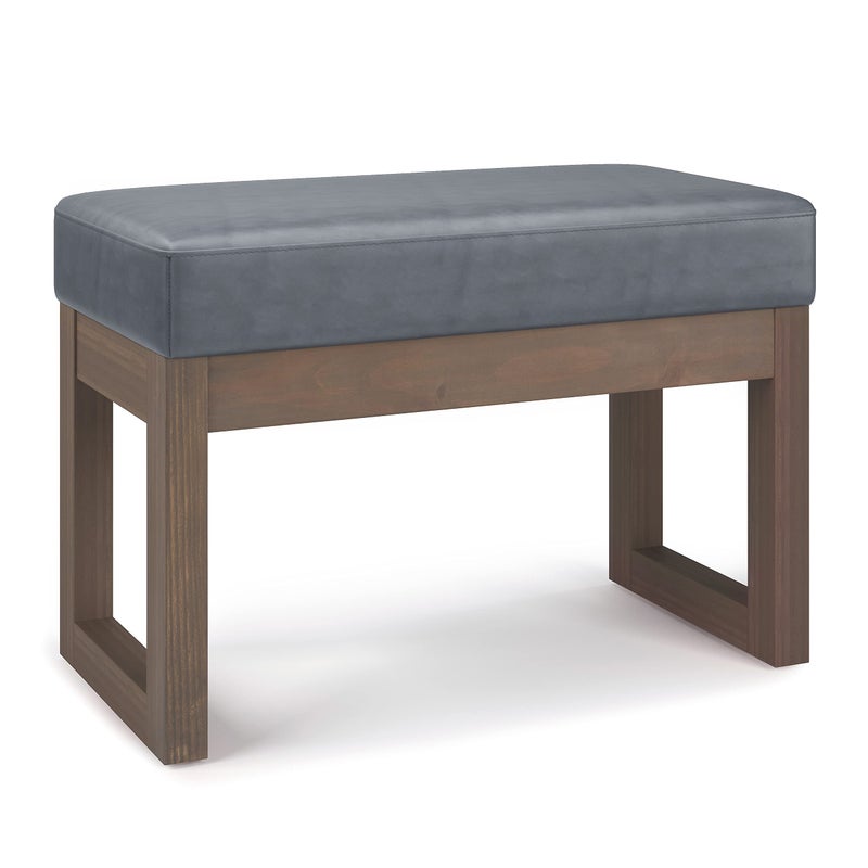 Simpli Home SIMPLIHOME Milltown Small Ottoman Bench - 27 inch Wide Upholstered Vegan Leather Rectangle Footstool Ottoman in Stone Grey, Contemporary Bench for Bedroom or Entryway with Cushioned Seat, Assembled - Image 1