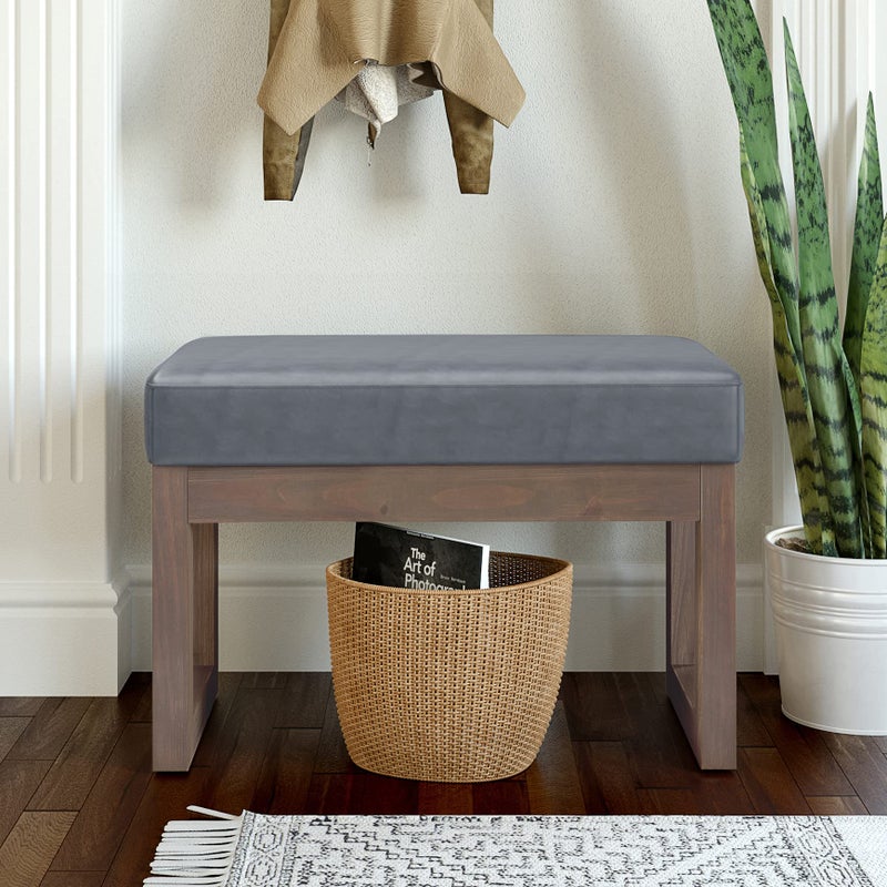 Simpli Home SIMPLIHOME Milltown Small Ottoman Bench - 27 inch Wide Upholstered Vegan Leather Rectangle Footstool Ottoman in Stone Grey, Contemporary Bench for Bedroom or Entryway with Cushioned Seat, Assembled - Image 2