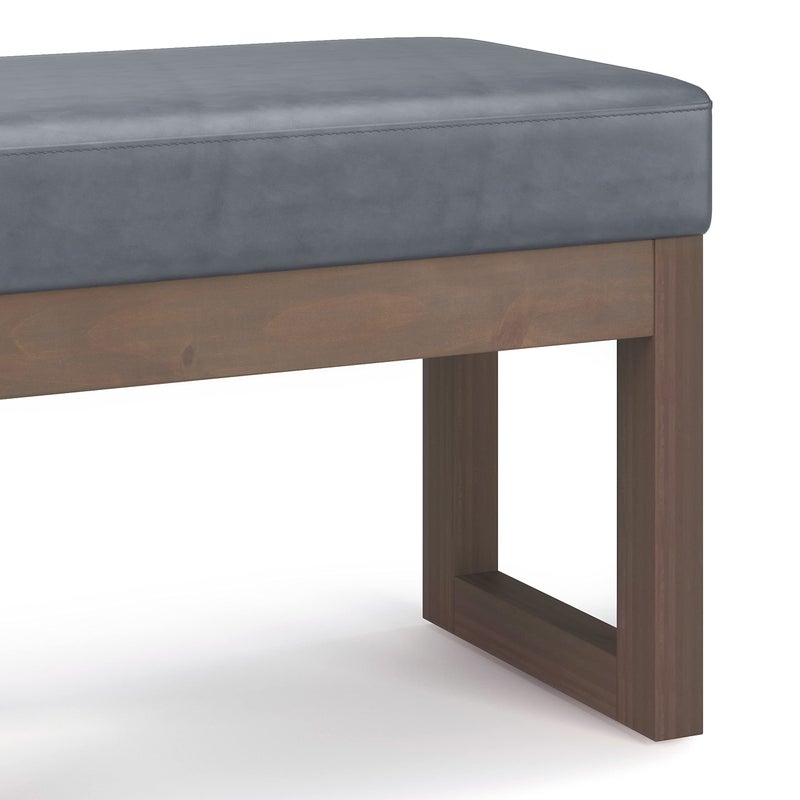 Simpli Home SIMPLIHOME Milltown Small Ottoman Bench - 27 inch Wide Upholstered Vegan Leather Rectangle Footstool Ottoman in Stone Grey, Contemporary Bench for Bedroom or Entryway with Cushioned Seat, Assembled - Image 4