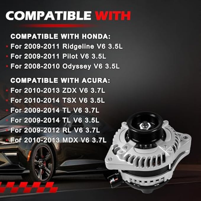 Autodevil 11391 Alternator Fit for 2008-2010 Odyssey & 2009-2011 Ridgeline Pilot 3.5L, 2009-2014 MDX TL RL TSX ZDX, 3.5L 3.7L, 130Amp 12V Automotive Replacement Alternator OE 104210-5920 31100RGWA01 - Image 2