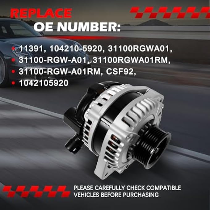 Autodevil 11391 Alternator Fit for 2008-2010 Odyssey & 2009-2011 Ridgeline Pilot 3.5L, 2009-2014 MDX TL RL TSX ZDX, 3.5L 3.7L, 130Amp 12V Automotive Replacement Alternator OE 104210-5920 31100RGWA01 - Image 3