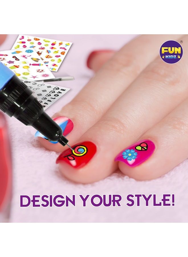 FUN KIDZ طقم أظافر للأطفال للفتيات من 7-12 سنة، مجموعة FunKidz النهائية 315 قطعة من أقلام طلاء الأظافر مع لمعة، مستلزمات أظافر مؤقتة للمراهقات، طقم مكياج سبا - Image 2