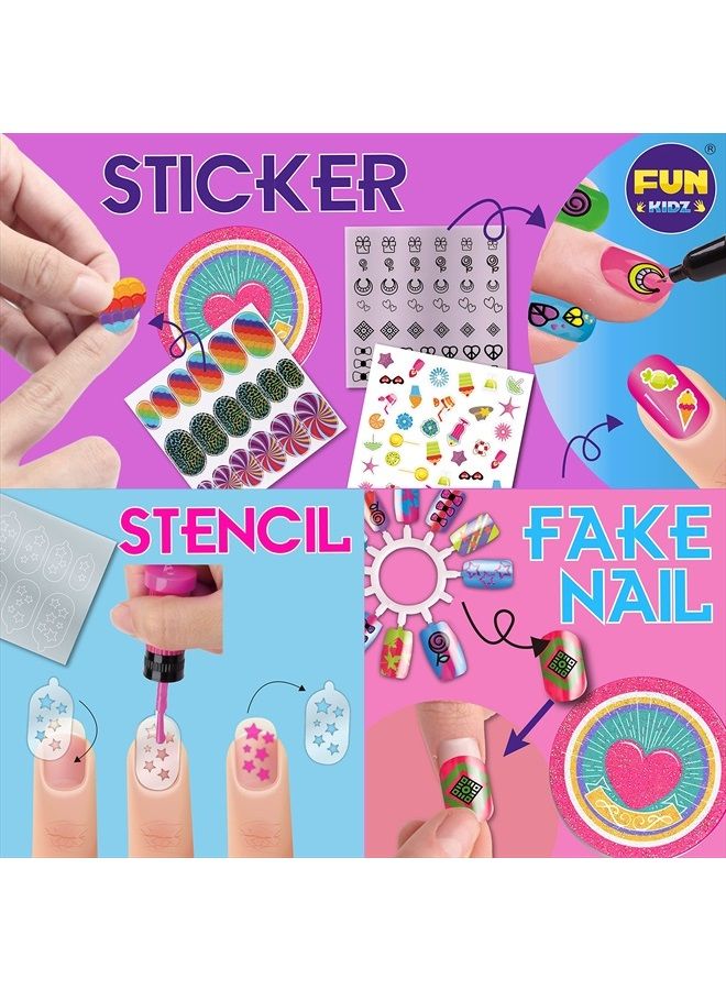 FUN KIDZ طقم أظافر للأطفال للفتيات من 7-12 سنة، مجموعة FunKidz النهائية 315 قطعة من أقلام طلاء الأظافر مع لمعة، مستلزمات أظافر مؤقتة للمراهقات، طقم مكياج سبا - Image 3