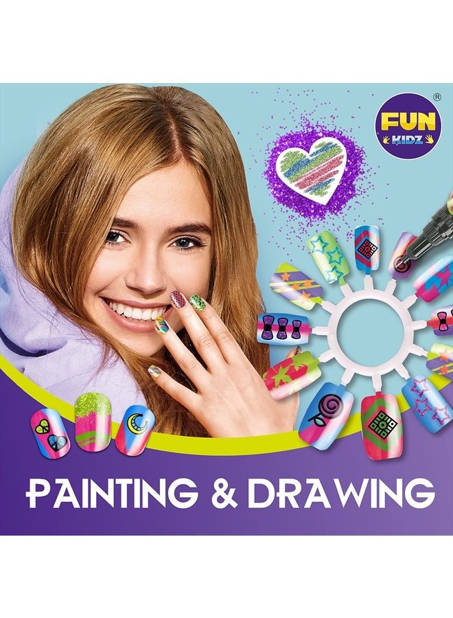 FUN KIDZ طقم أظافر للأطفال للفتيات من 7-12 سنة، مجموعة FunKidz النهائية 315 قطعة من أقلام طلاء الأظافر مع لمعة، مستلزمات أظافر مؤقتة للمراهقات، طقم مكياج سبا - Image 4