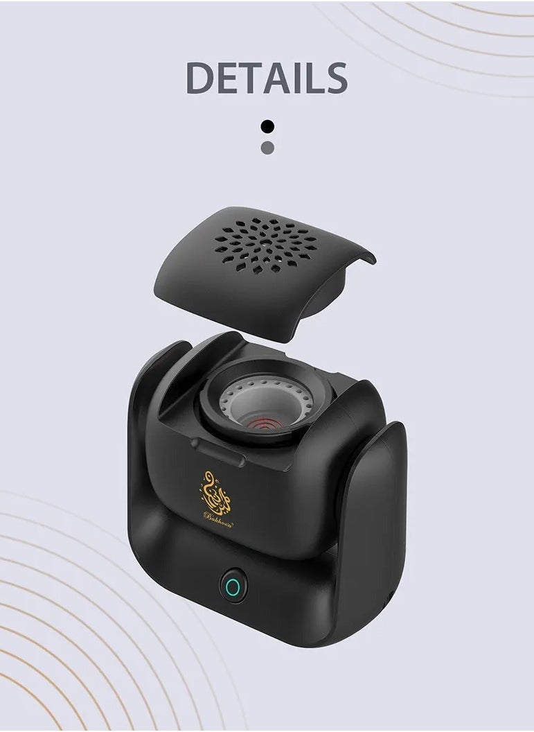 Bukhoon موقد بخور كهربائي دوار حديث – آلة عطرية للبخور والعود مع بطارية قابلة للشحن بسعة 1500 مللي أمبير، شحن من نوع C، مؤشر LED، تسخين 700°C، وغطاء دوار بزاوية 90° – موزع عود عربي بدون لهب للمنزل والمكتب - Image 4