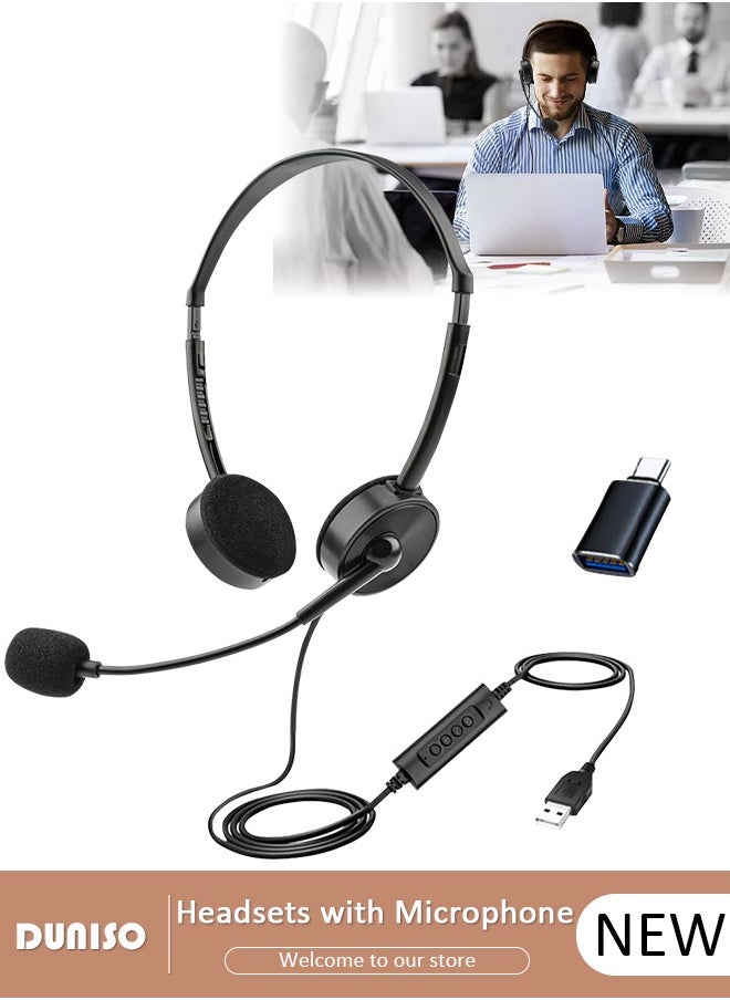 DUNISO Call Center Headset Corded Business Headphone with Stable Unilateral Earhook Classical Fashion Lightweight Comfortable USB Headset with Microphone Wired Customer Service Headphone for Home Call Center Telemarketing Portable Business Headset for Offices, Insurance, Customer  - Image 1