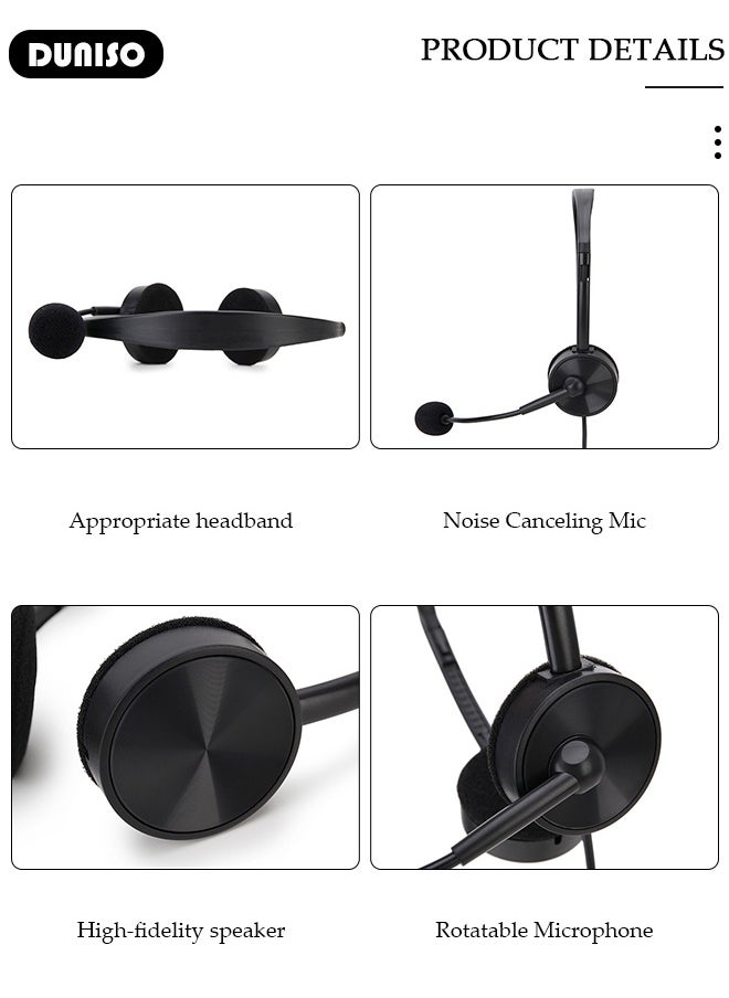 DUNISO Call Center Headset Corded Business Headphone with Stable Unilateral Earhook Classical Fashion Lightweight Comfortable USB Headset with Microphone Wired Customer Service Headphone for Home Call Center Telemarketing Portable Business Headset for Offices, Insurance, Customer  - Image 3