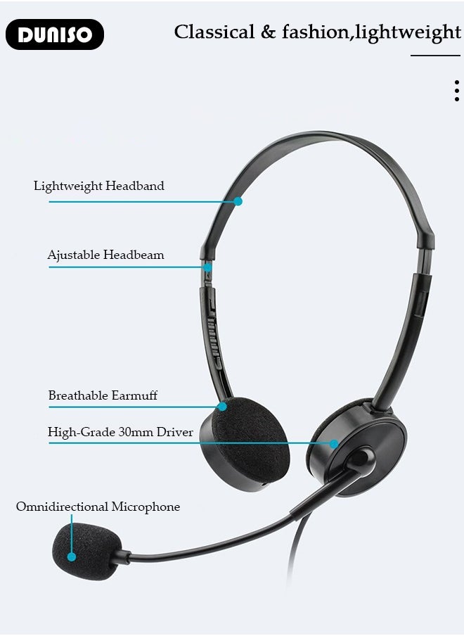 DUNISO Call Center Headset Corded Business Headphone with Stable Unilateral Earhook Classical Fashion Lightweight Comfortable USB Headset with Microphone Wired Customer Service Headphone for Home Call Center Telemarketing Portable Business Headset for Offices, Insurance, Customer  - Image 5