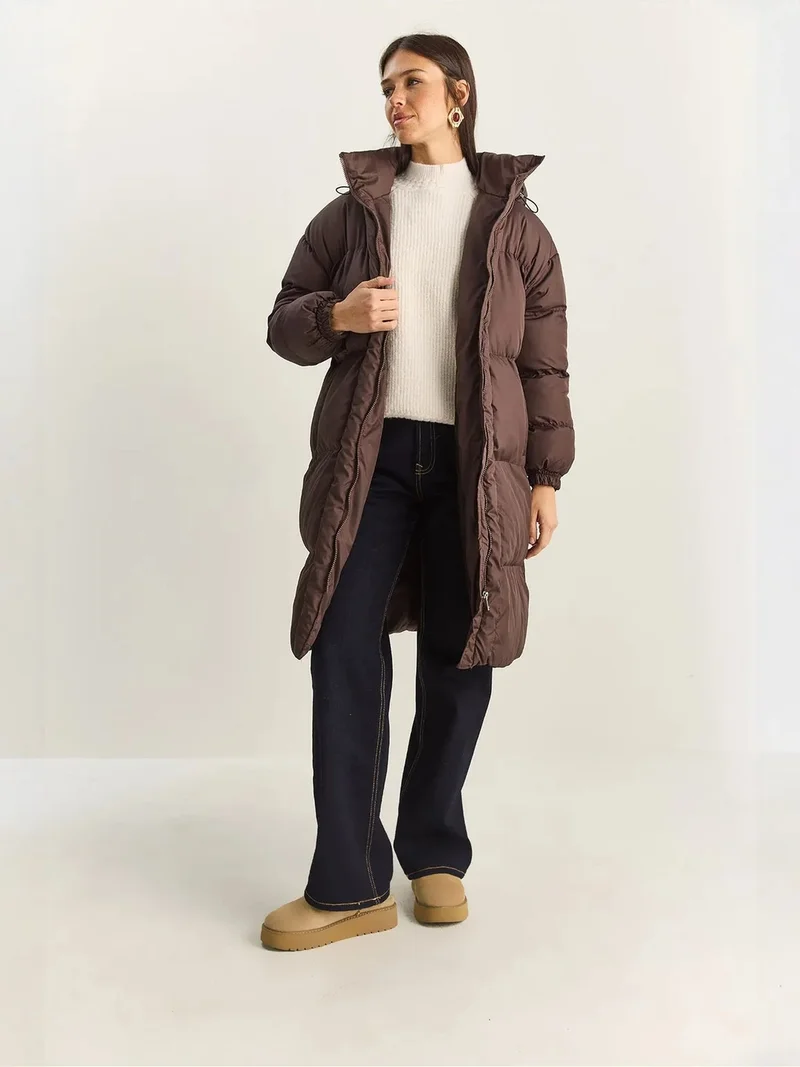 بيانكو لوتشي LUCCI Hooded Long Sleeve Puffer Jacket with Pockets