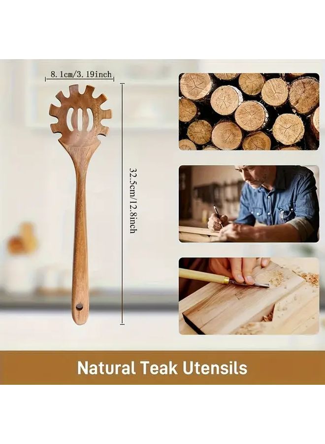 Orange Handmade Wooden Pasta Fork with Strainer BPA Free Ergonomic Handle - Image 3