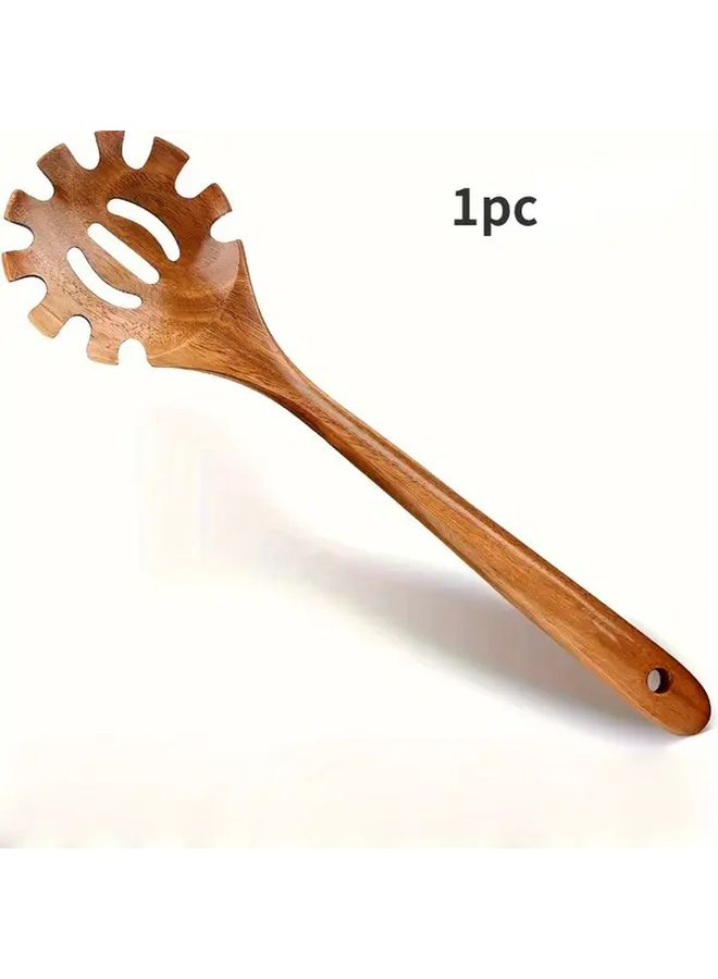 Orange Handmade Wooden Pasta Fork with Strainer BPA Free Ergonomic Handle - Image 1