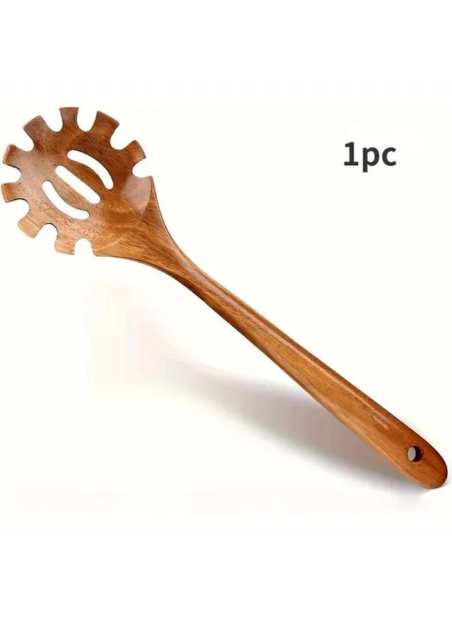 Orange Handmade Wooden Pasta Fork with Strainer BPA Free Ergonomic Handle - Image 2