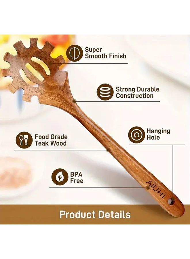 Orange Handmade Wooden Pasta Fork with Strainer BPA Free Ergonomic Handle - Image 4
