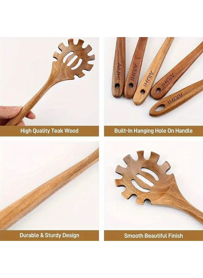 Orange Handmade Wooden Pasta Fork with Strainer BPA Free Ergonomic Handle - Image 5