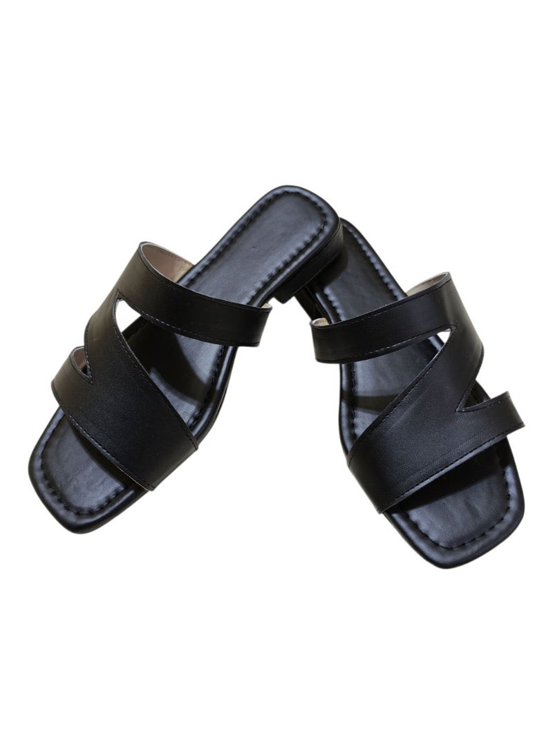 Karisma Flat Squared Toe Slippers With Three Strap Cut Design - Image 1