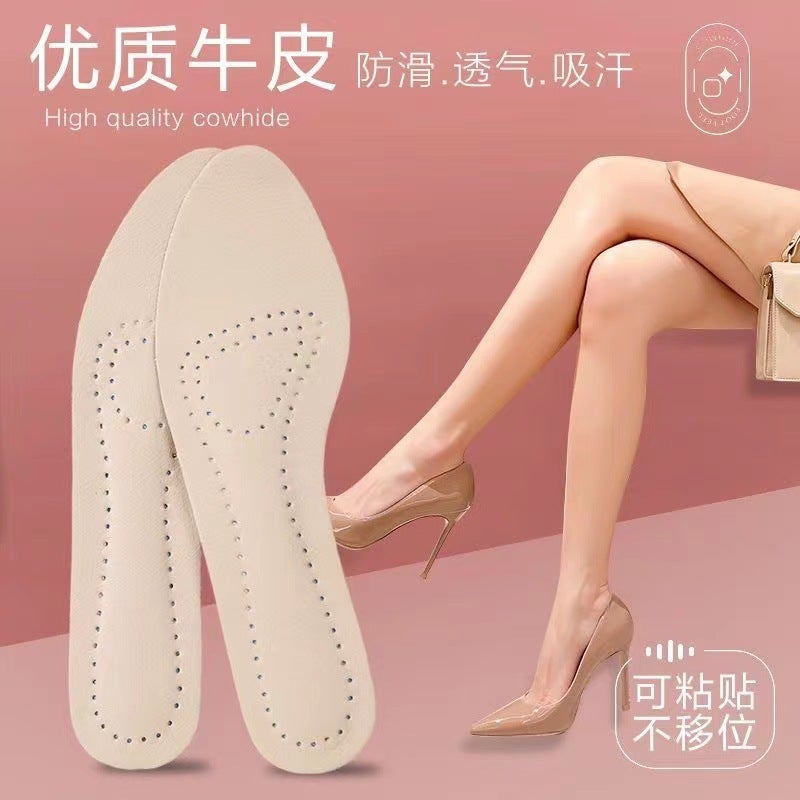 Self-Adhesive Non-Slip Leather Insole Women'S Soft Bottom Super Soft Sweat-Absorbent Deodorant Breathable Leather Round Toe High-Heeled Shoes - Image 3