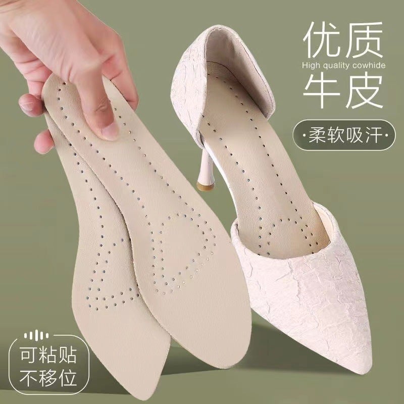 Self-Adhesive Non-Slip Leather Insole Women'S Soft Bottom Super Soft Sweat-Absorbent Deodorant Breathable Leather Round Toe High-Heeled Shoes - Image 4