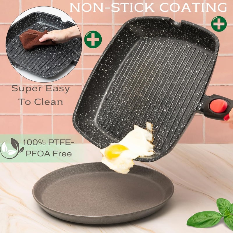 Moss & Stone Square Grill Pan for Indoor Cooking, 11-Inch Nonstick Griddle Skillet with Removable Handle, RV Die-Cast Aluminum Stove Top Grill Pan for Meats & Vegetables, Detachable Handle - Image 4