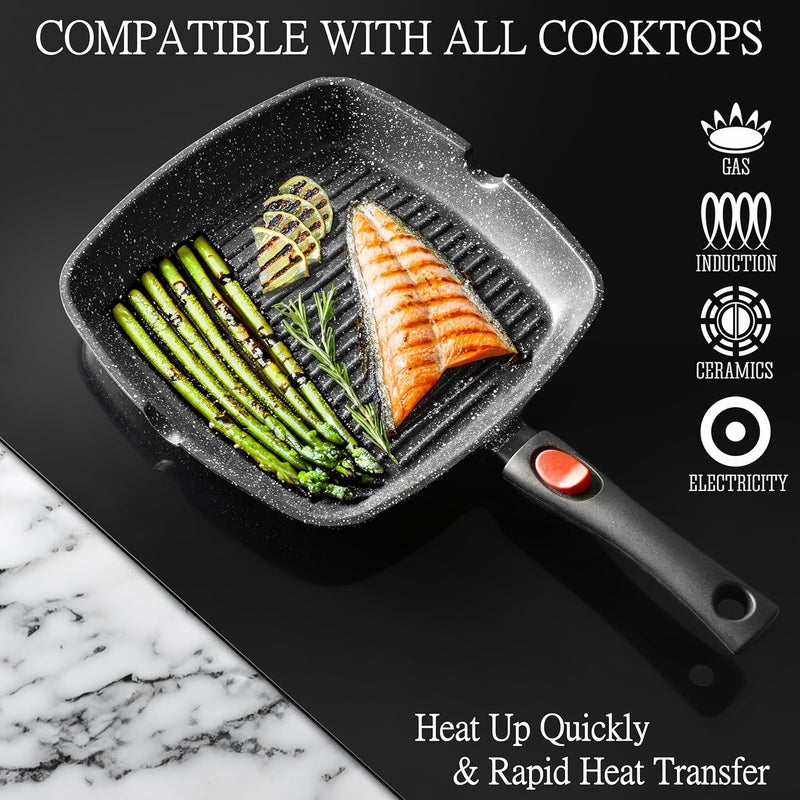 Moss & Stone Square Grill Pan for Indoor Cooking, 11-Inch Nonstick Griddle Skillet with Removable Handle, RV Die-Cast Aluminum Stove Top Grill Pan for Meats & Vegetables, Detachable Handle - Image 3