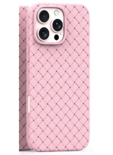 حافظة الهاتف المحمول ذات النمط المنسوج 15 مناسبة لهاتف Iphone16ProMax غلاف حماية 14 13 12 تبديد الحرارة 11 مضاد للسقوط اللون: جديلة وردية - الموديل القابل للتطبيق: 16PRO