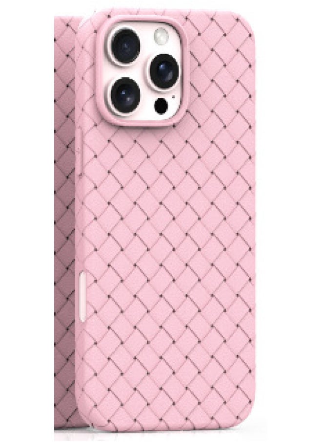 حافظة الهاتف المحمول ذات النمط المنسوج 15 مناسبة لهاتف Iphone16ProMax غلاف حماية 14 13 12 تبديد الحرارة 11 مضاد للسقوط اللون: جديلة وردية - الموديل القابل للتطبيق: 16PRO