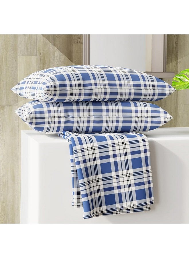 Layers Zen Cotton Blend King Bedsheet Set (Oeko Tex Certified) | 1 King Cotton Bedsheet & 2 Pillow Covers | Breathable & Anti-Wrinkle | 225 CVC | (Checks Print, Navy Blue) - Image 1