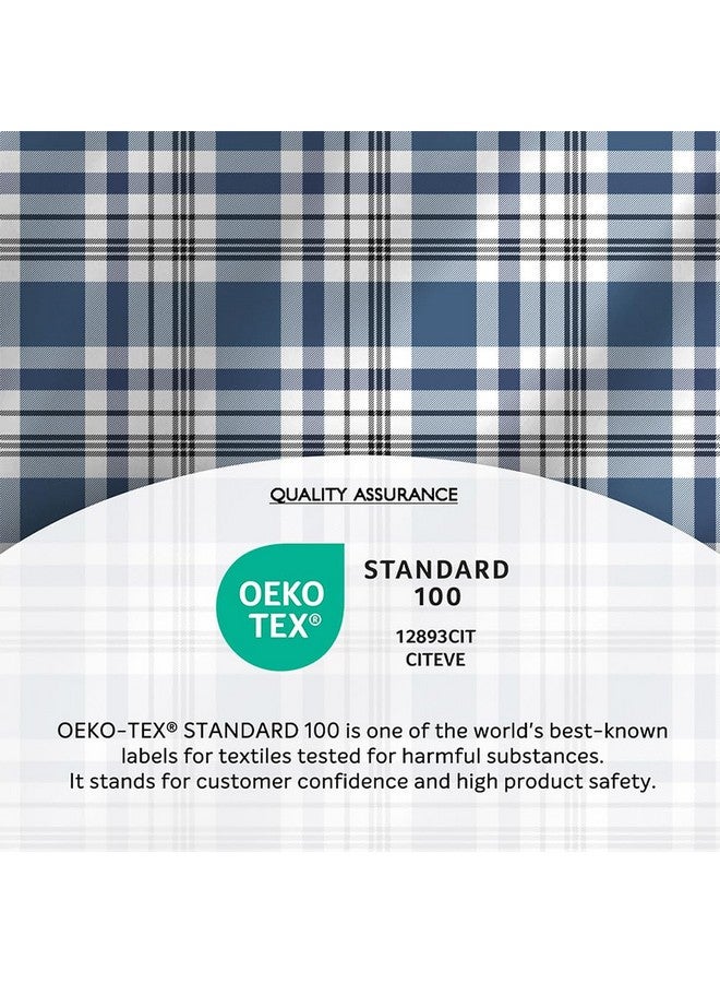 Layers Zen Cotton Blend King Bedsheet Set (Oeko Tex Certified) | 1 King Cotton Bedsheet & 2 Pillow Covers | Breathable & Anti-Wrinkle | 225 CVC | (Checks Print, Navy Blue) - Image 5