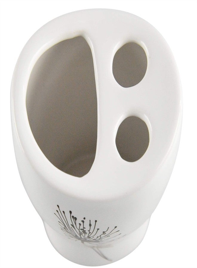 HOME-X Bathroom Accessory Set, 4-Piece Set with Soap Dish, Liquid Dispenser, Tumbler, and Toothbrush Holder, White with Flower Print - Image 5